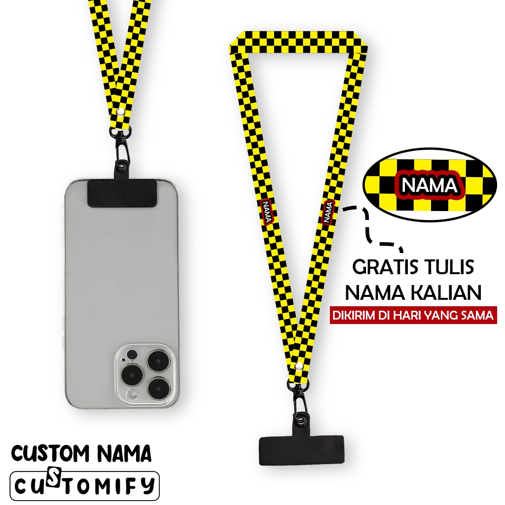 Lanyard Custom Nama Tali Gantungan Handphone Free Clip Hp + 3 karet 1,5 cm - Design 63