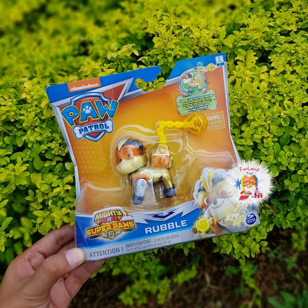 Paw Patrol Mighty Pups Super Paws Rubble Figure with Backpack