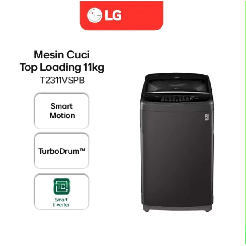 LG Mesin Cuci 1 Tabung Top Loading 11 Kg Inverter Turbo Drum T2311VSPB