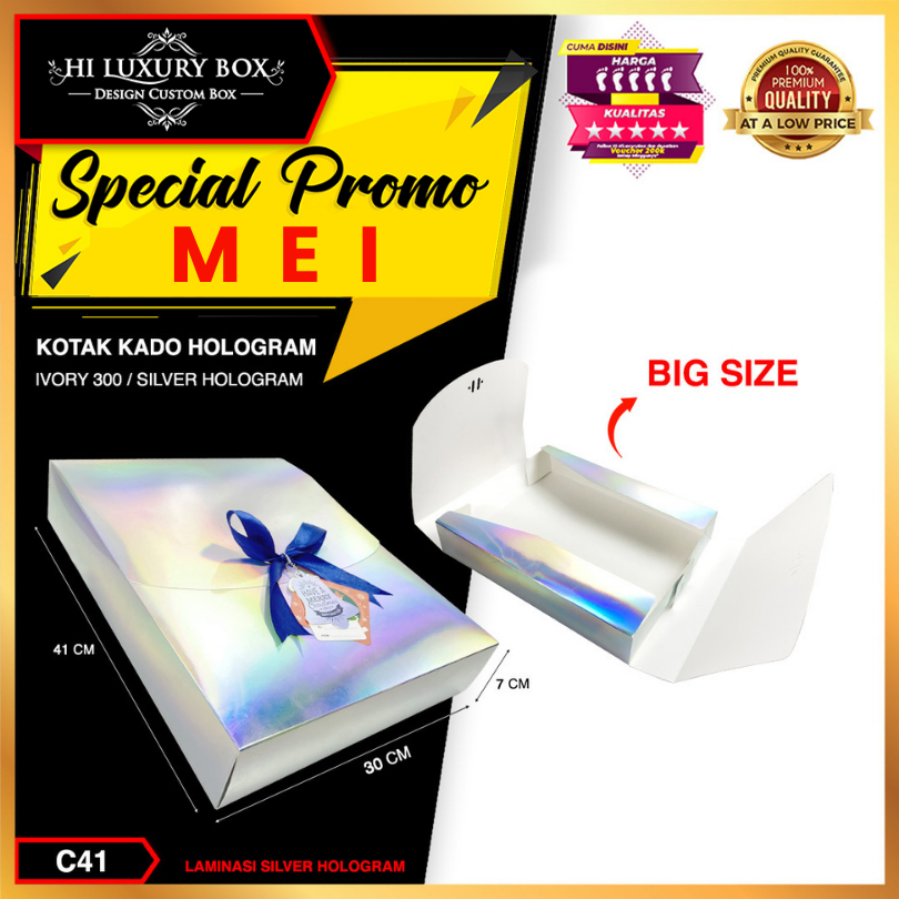 

Kotak Kado Hologram - Box Hampers - Dus Hadiah Silver Hologram - C41