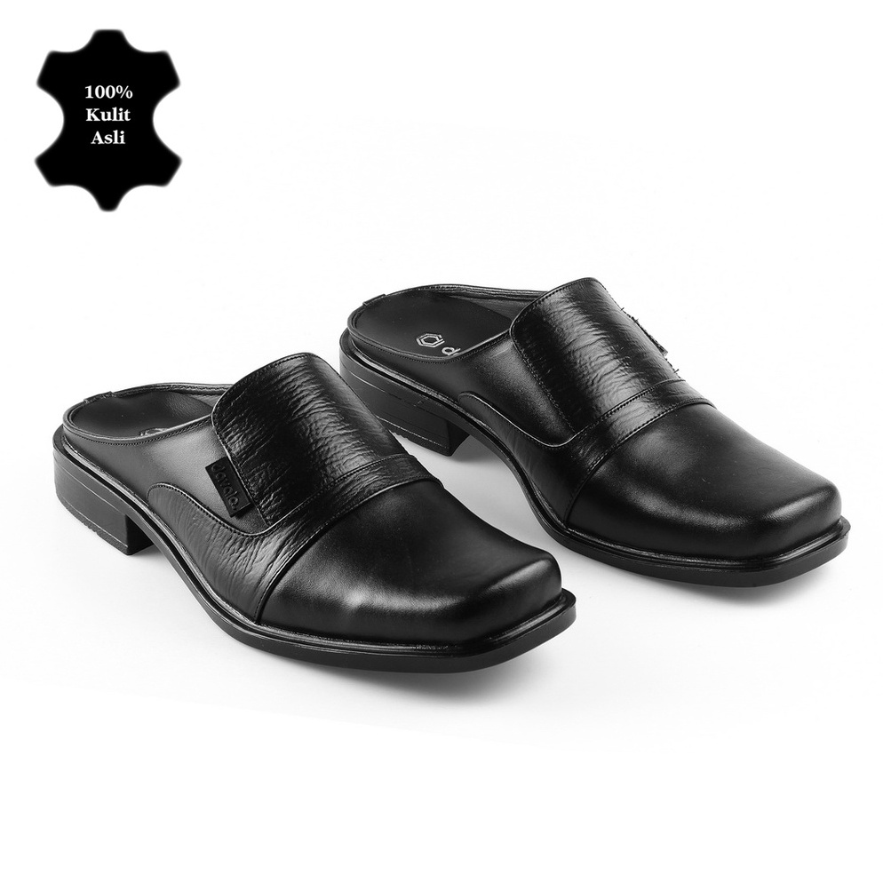 Oke Pr davalo Bustong Pria Kulit Sapi Asli Hitam Noordia Series Sepatu Sandal Handmade Cibaduyut