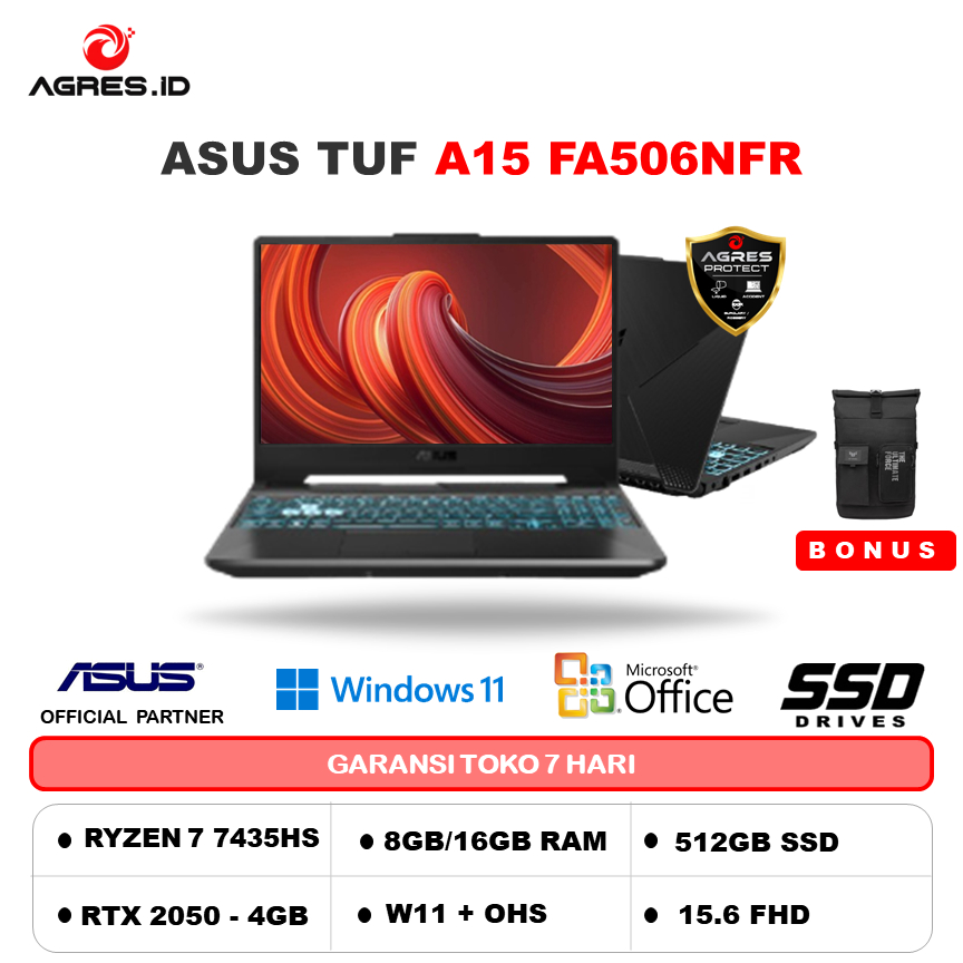 ASUS TUF A15 FA506NFR RYZEN 7 7435HS RTX2050 4GB/ 16GB 512GB W11+OHS+O365 15.6FHD 144HZ RGB BLK