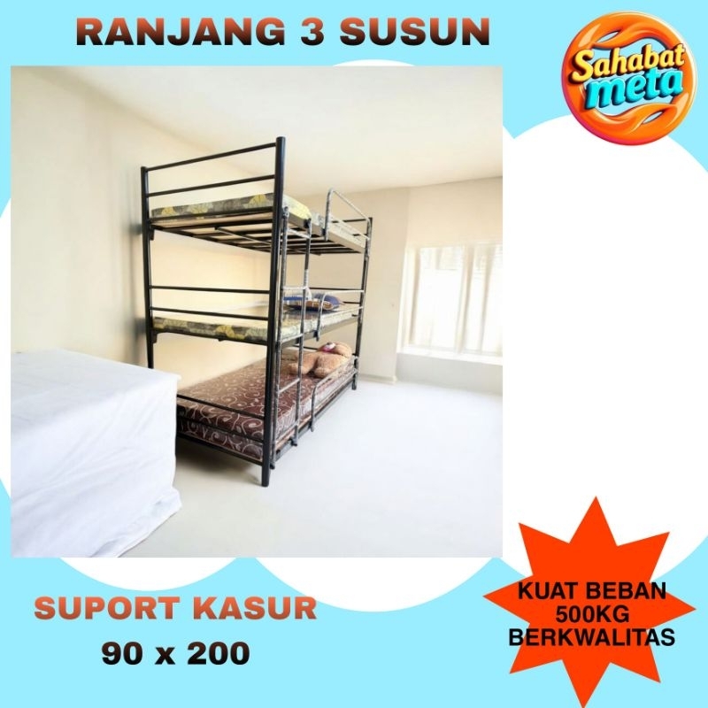 Ranjang susun ranjang tingkat 3 bunk bed besi tempat tidur besi