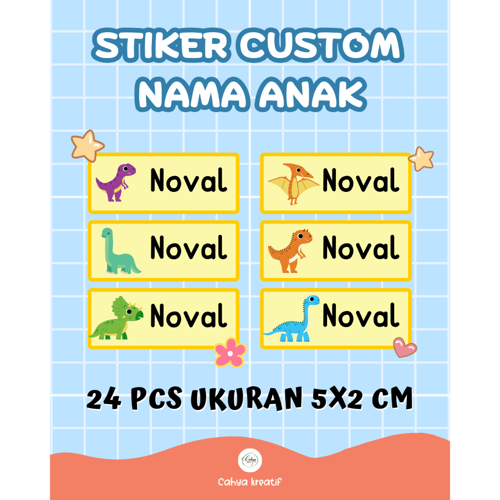

Stiker Custom Nama Anak 24 Pcs UKuran 5x2 CM