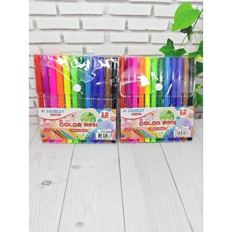 

Spidol 12 Warna Colour Pen 12 Squeezy SQ-0312 Spidol warna 12 warna