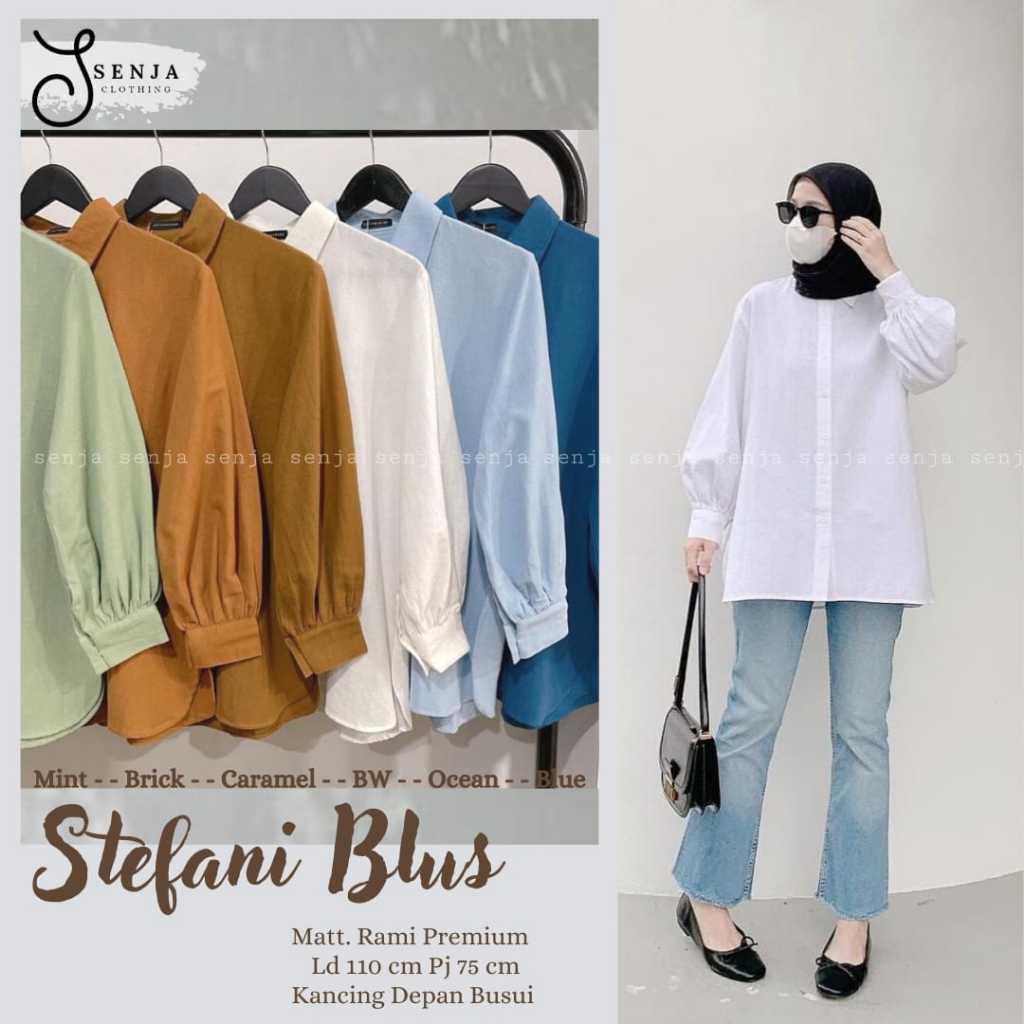 Senja Stefani Blus Blus Panjang Wanita Basi LD 110 Linen Rami Lembut Nyaman