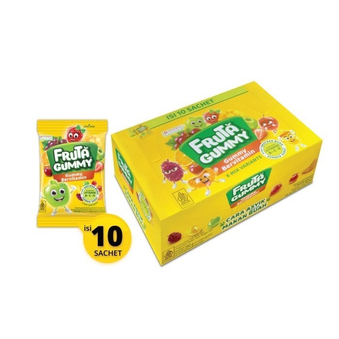 

Fruta Gummy Permen Lunak Rasa Buah 25g x 1 Box Isi 10 Bungkus