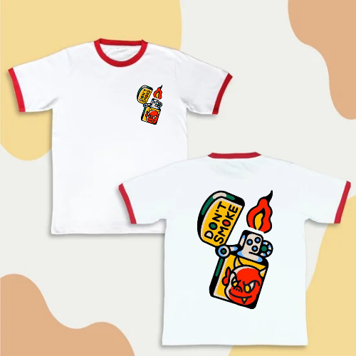 KAOS RINGER TEE DONT SMOKE UNISEX - TSHIRT DEWASA FREE CUSTOM DESAIN KEREN DAN NYAMAN