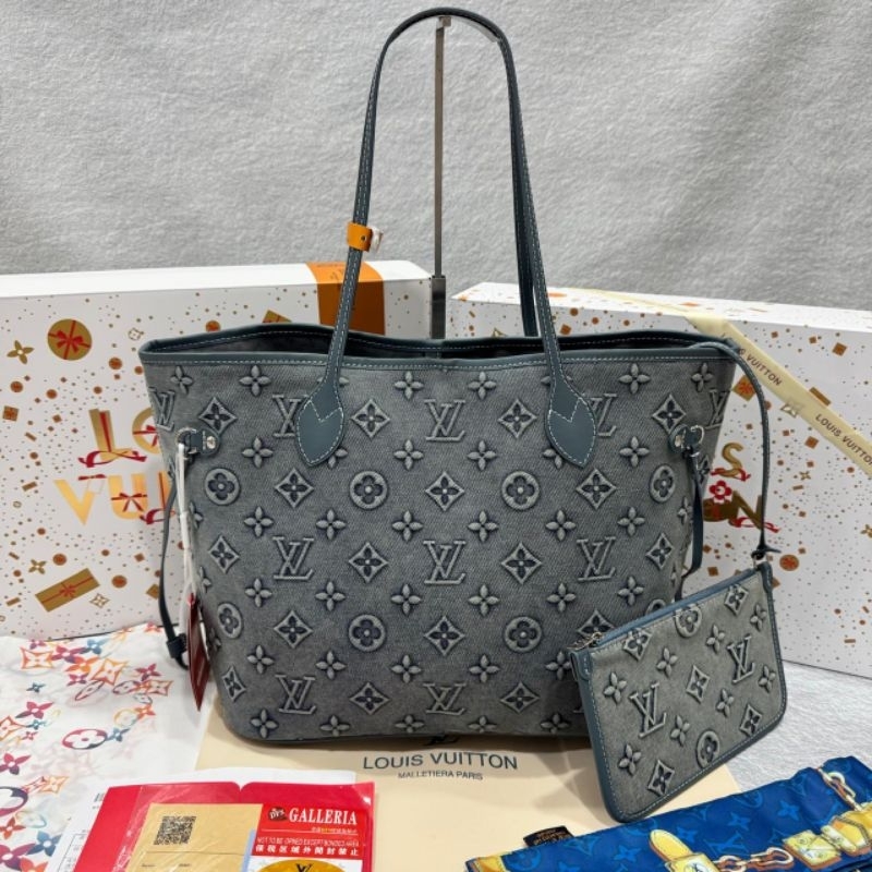 TAS LV NEVERFULL MM DENIM LEATHER PREMIUM VVIP QUALITY DOUBLE BOX