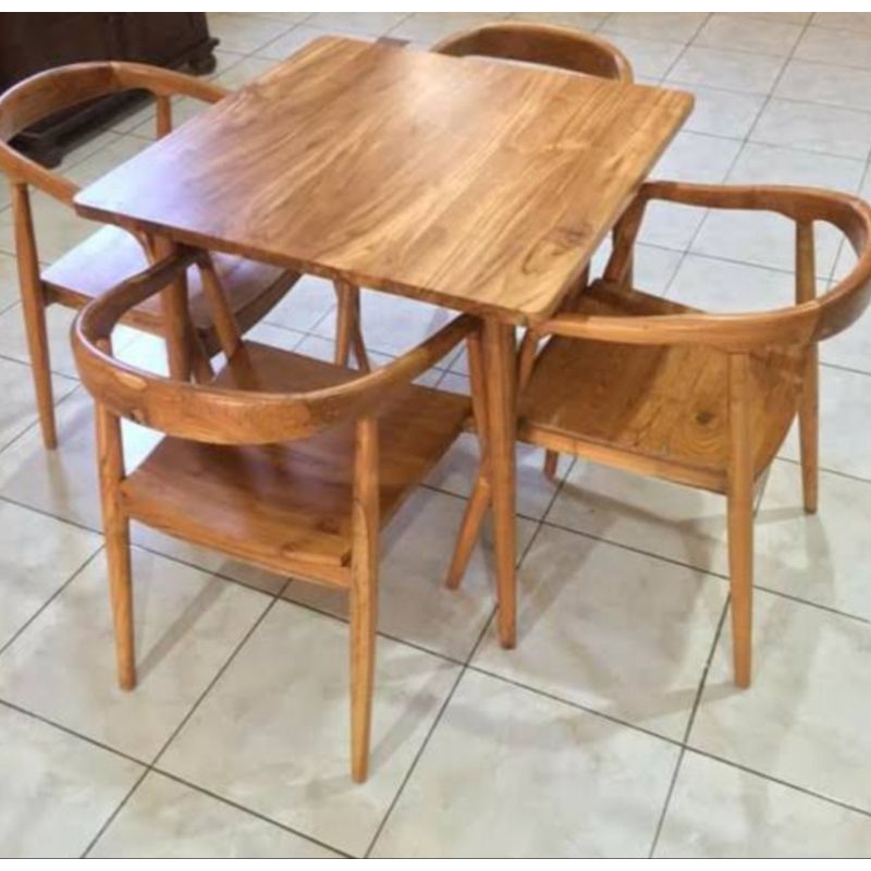 SET MEJA MAKAN MINIMALIS KAYU SOLID JATI JEPARA