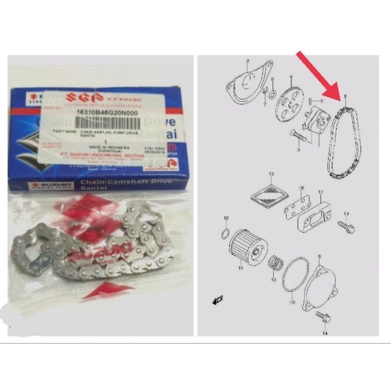 chain assy fuel pump 16310-46G20 rantai Rante pompa oli Suzuki Spin SkyDrive skywave Hayate ORI SGP
