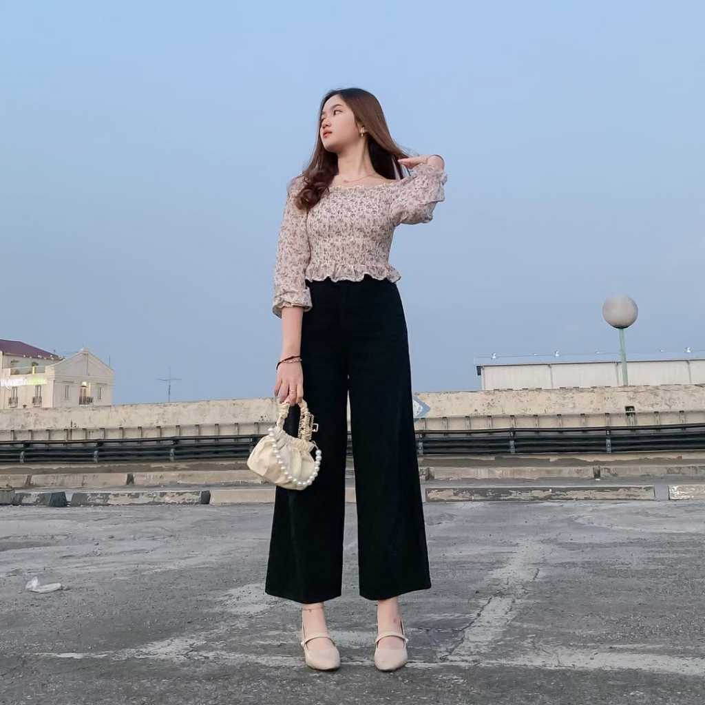 MOZZA JEANS CULLOTE // KULOT JEANS MOZZA WANITA WARNA HITAM CREAM