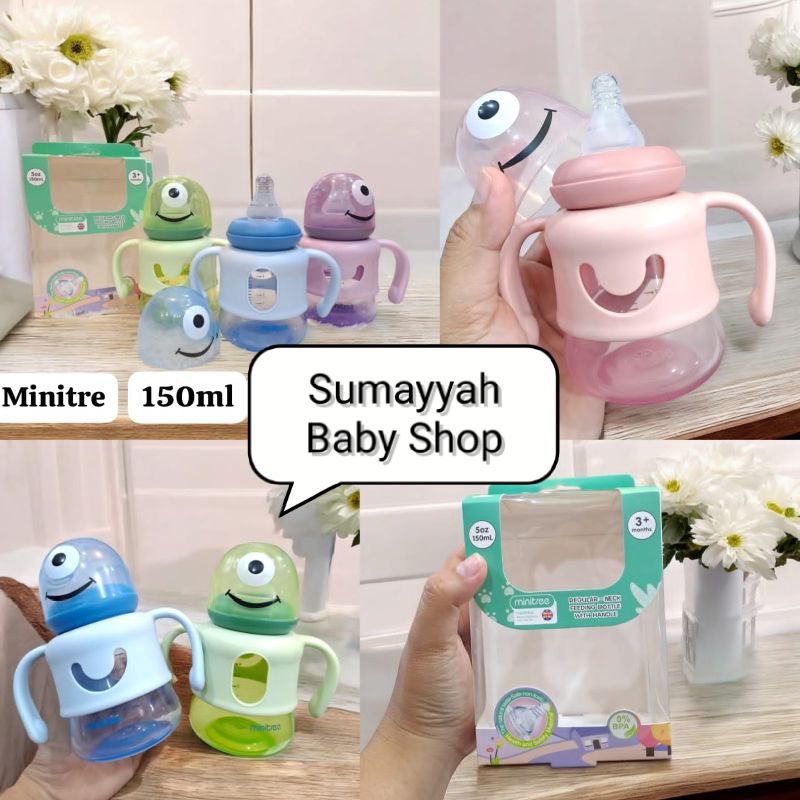 Botol Susu Dot Bayi Minitree Karakter Lucu Dengan Pegangan 150ml