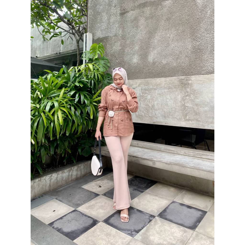 Flare Pants Scuba Zipper Import Premium / Celana Cutbray Highwaist / Cora Pants