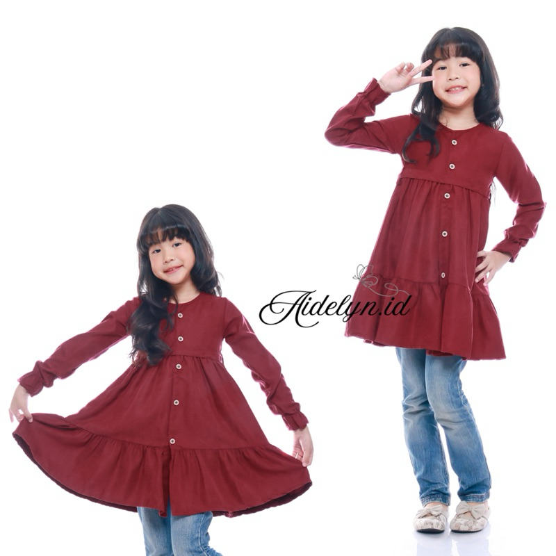 Tunik/Dress Anak Ruffle Mekar Lengan Terompet Usia 2-10 Tahun Model Lucu Adem dan Nyaman | Tunik Ana