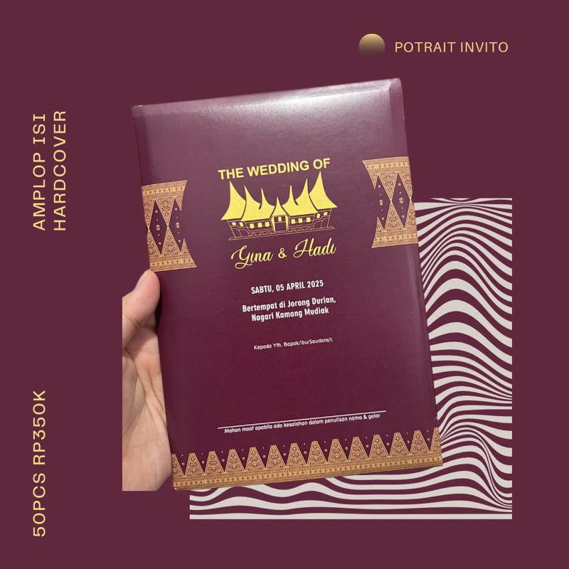 [UNDANGAN AMPLOP 50pcs] Cetak Undangan Batik-Gold Hardcover Amplop Pernikahan Separasi Custom Kertas