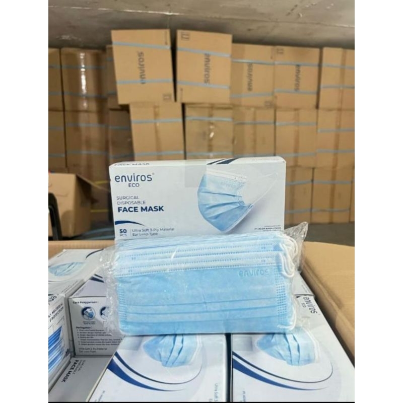 Masker Karet Enviros Premium Medis Murah Karet 3ply Kemenkes isi 50