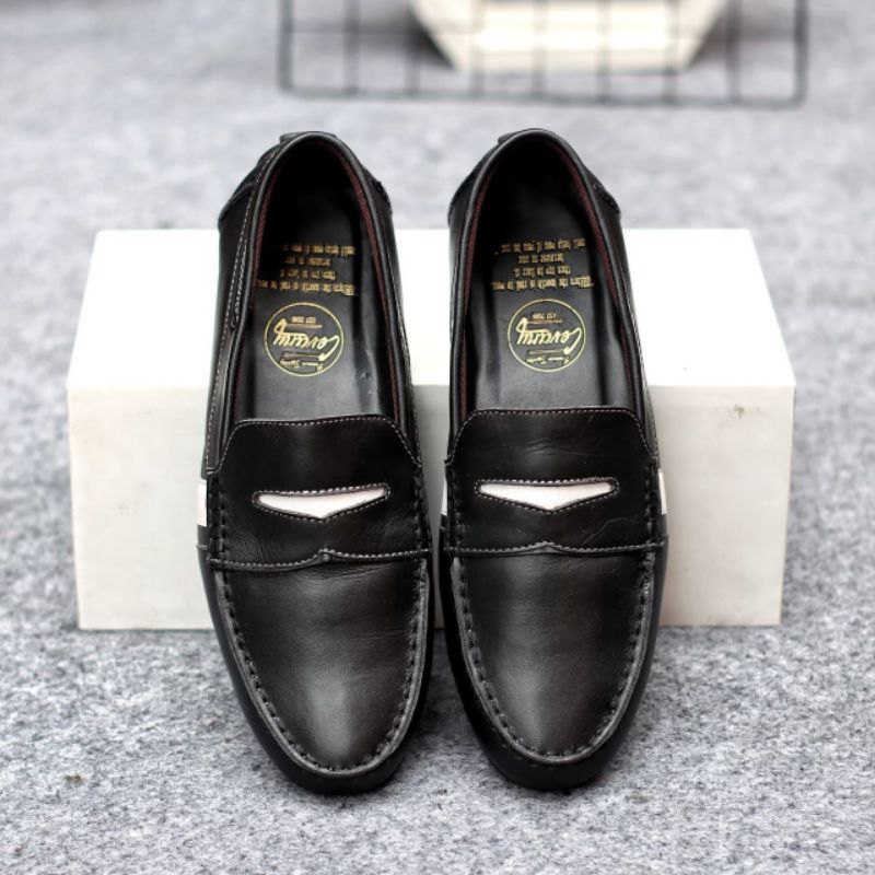 Sepatu Slip On Pria Hitam Original Kulit Asli