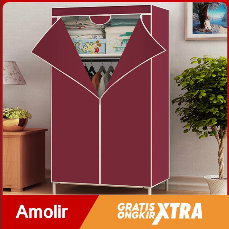【AMOLIR】Lemari Pakaian Portable dengan Resleting – Rak Baju Plastik Kecil, Desain Tebal ala Korea