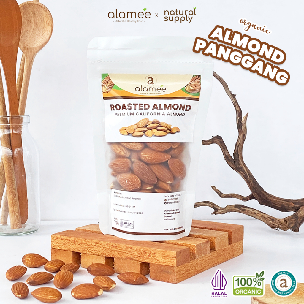 

ALAMEE Roasted Almond Premium Organic Kacang Panggang Kupas Mini Travel Size Tester Organik 70 gram