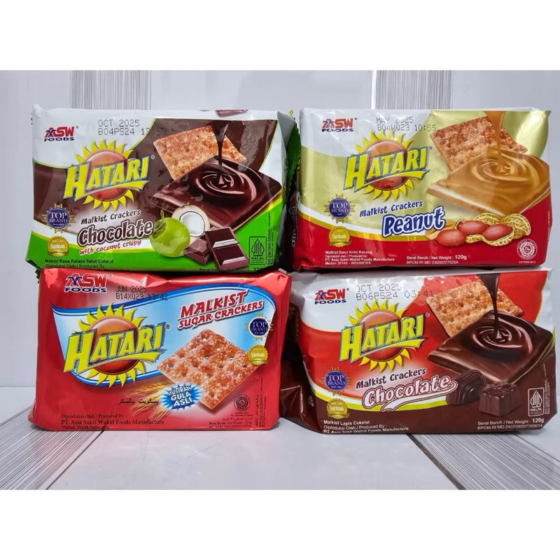 

HATARI Malkist Crackers (Biskuit Hatari Malkist) 4 Varian Rasa (Sugar Crackers, Peanut, Chocolate, Chocolate with coconut crispy)