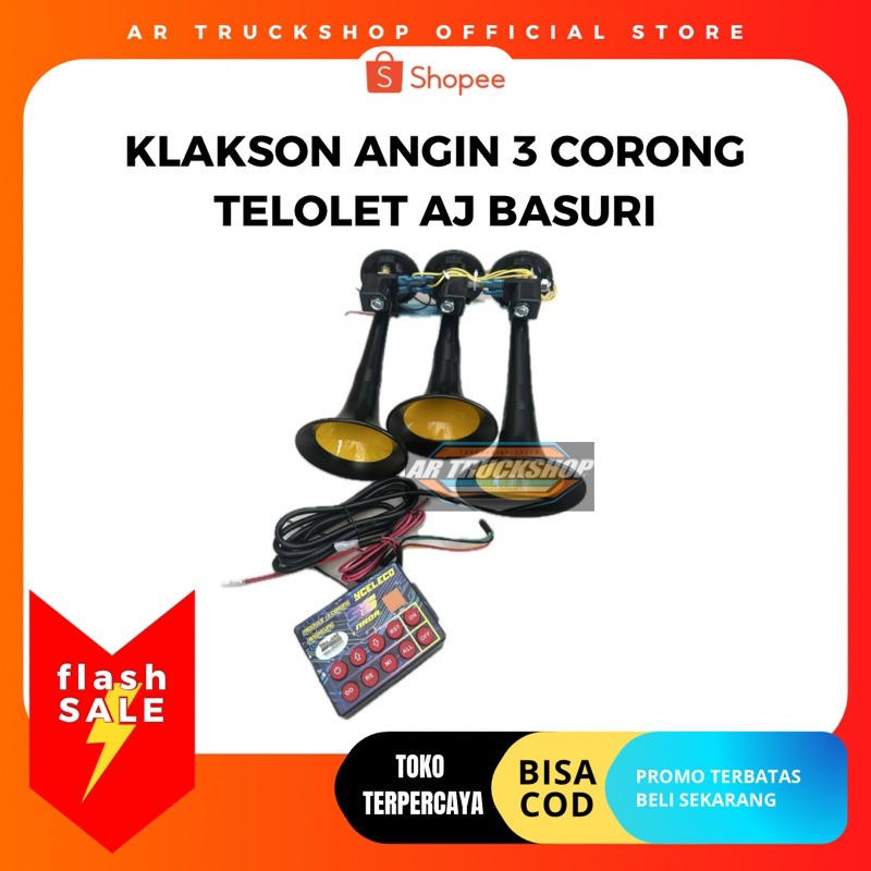 Klakson Angin 3 Corong Telolet AJ Basuri 12/24V