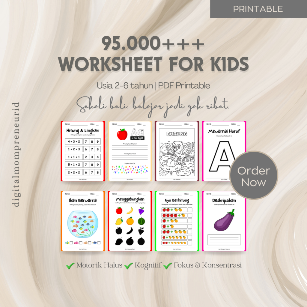 Paket 95.000+ Lembar Kerja Anak 2–6 Tahun | Worksheet Anak PAUD-TK-SD Lengkap & Seru