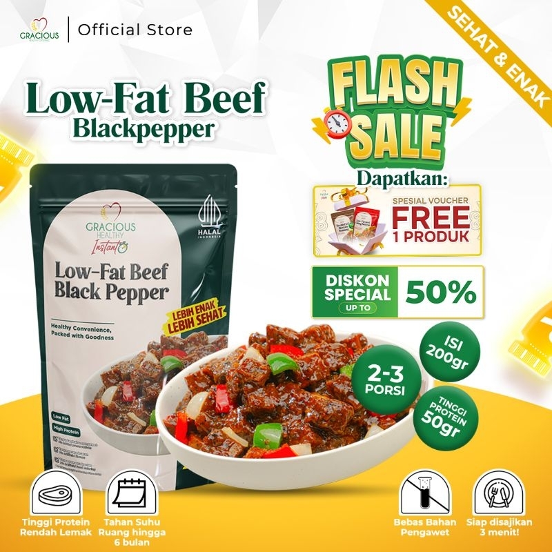 

Gracious Low-Fat Beef Black Pepper - Protein 50gr (Makanan Instant Sehat Siap Saji)