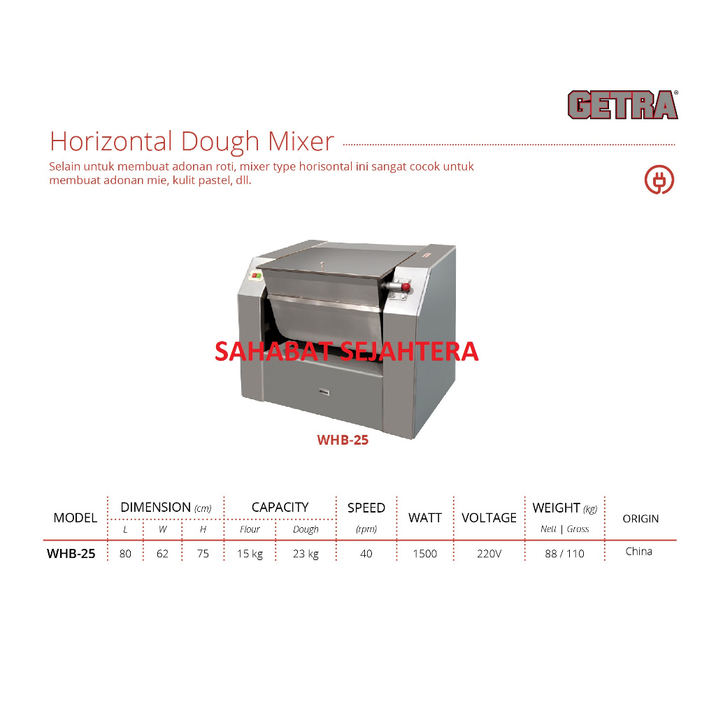 Horizontal Dough Mixer Adonan Roti WHB-25 | Mesin Pengaduk Adonan Kental Heavy Duty