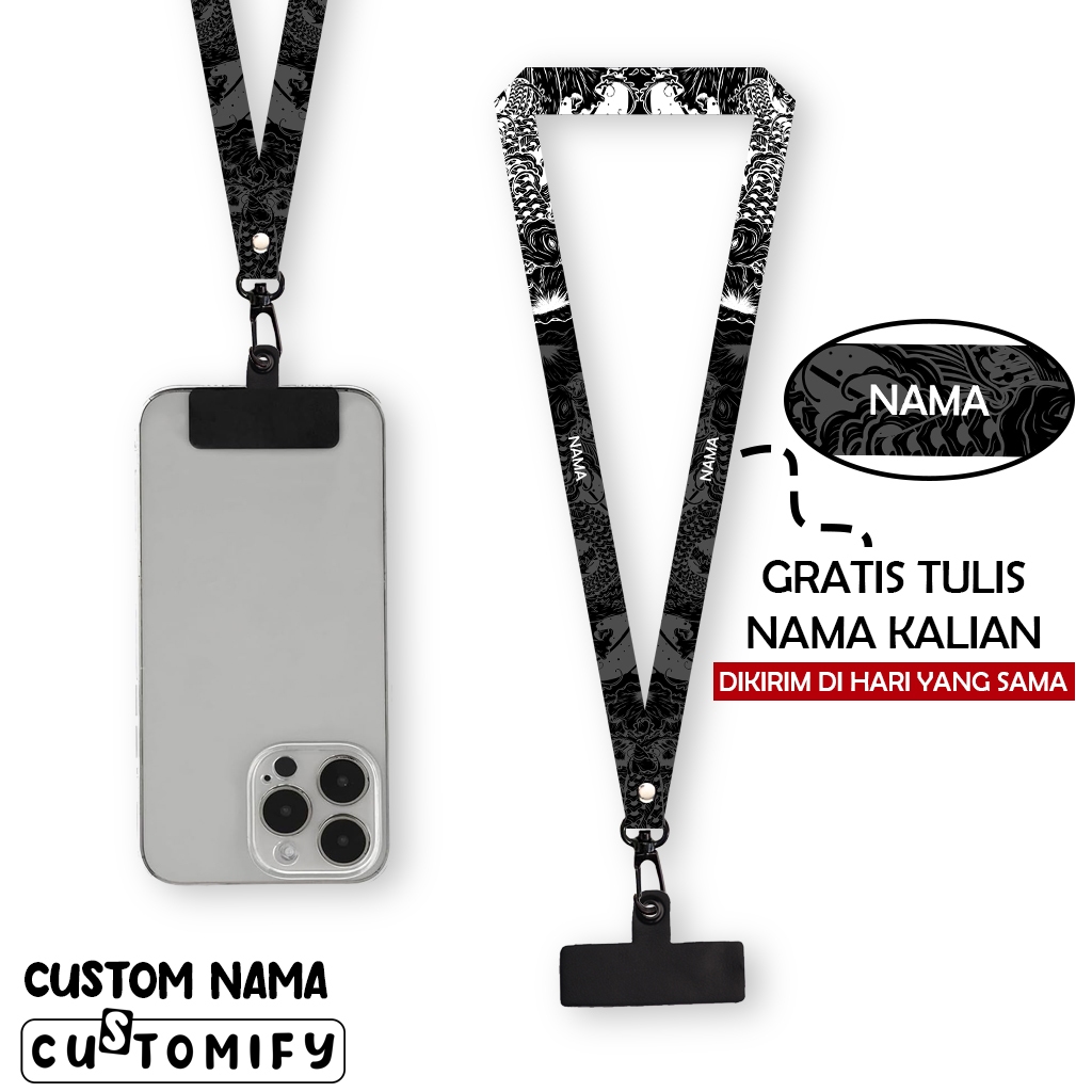 Lanyard Custom Nama Tali Gantungan Name Tag Bisa Tambah Nama 1,5 cm Printing 2 Sisi - Design 71