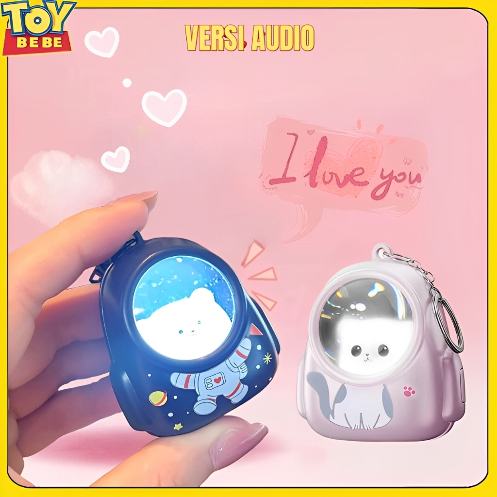 TOYBEBE[Versi audio] Ready Versisuara I LOVE YOU Gantungan Kunci Backpack Cat 3D LED Lampu Malam | I