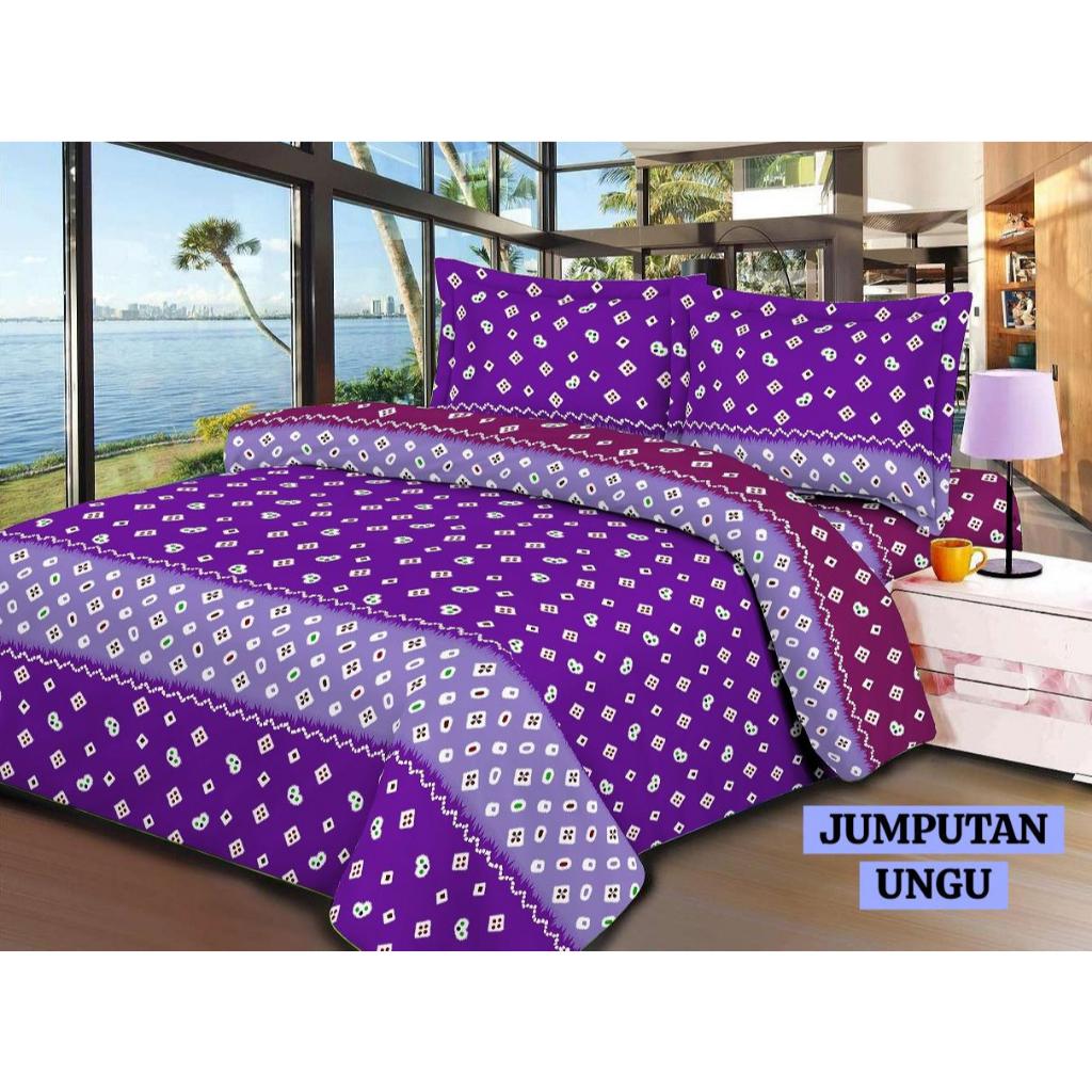 [COD] Sprei Set Jumputan Ungu Terbaru 180x200 160x200 120x200 Tinggi 20 cm Free Sarung Bantal & Guli
