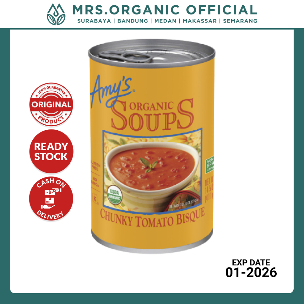 

Bisque Tomat Organik Amys Organic Chunky Tomato Bique 411 gr