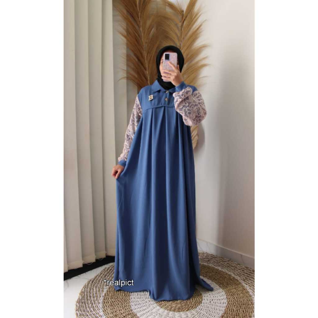 Baju Gamis Wanita Muslimah Dress kondangan model Baru viral tiktok bahan CRINKLE Mix Brukat Aretya D