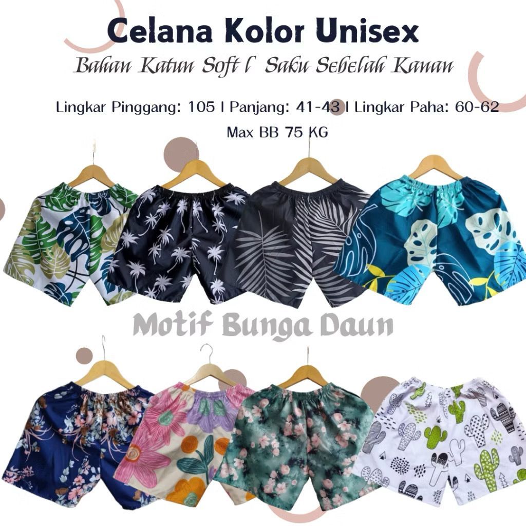 Isi 10 Celana Dewasa BB 35-75kg | Kolor Dewasa Fit To XL | Motif Daun Bunga | Celana Pria dan wanita
