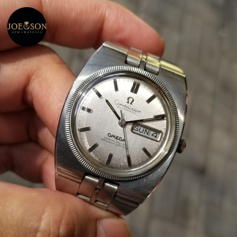 1970 Vintage Omega Constellation connie Jumbo day date Chronometer COSC brushed silver dial 18k Whit