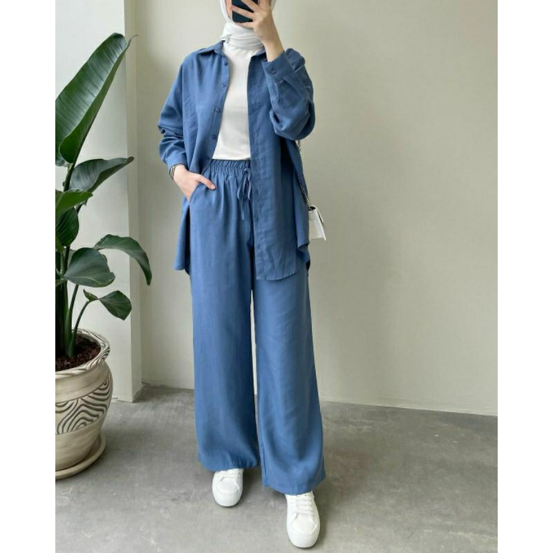 Aluna Set | one set kekinian | bahan poly linen | Size L sampai 4XL JUMBO