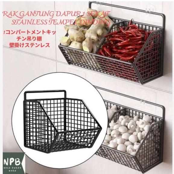Rak Gantung Dapur 1 Sekat Stainless Tempel Dinding - Rak Keranjang Dapur Tempel Dinding 1 Sekat