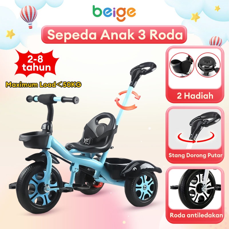 2IN1 Sepeda Anak Roda 3  Sepeda Roda 3 Bayi Sepeda Anak Dorong Tidur Duduk Lipat  Lampu