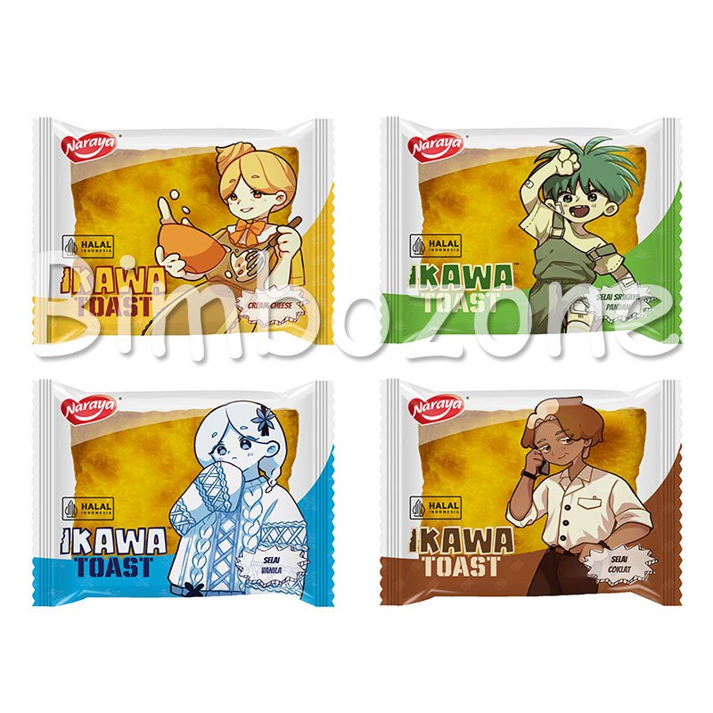 

Bimbozone - Naraya Ikawa Toast Roti Isi Coklat Cheese Vanila Srikaya Pandan 60gr