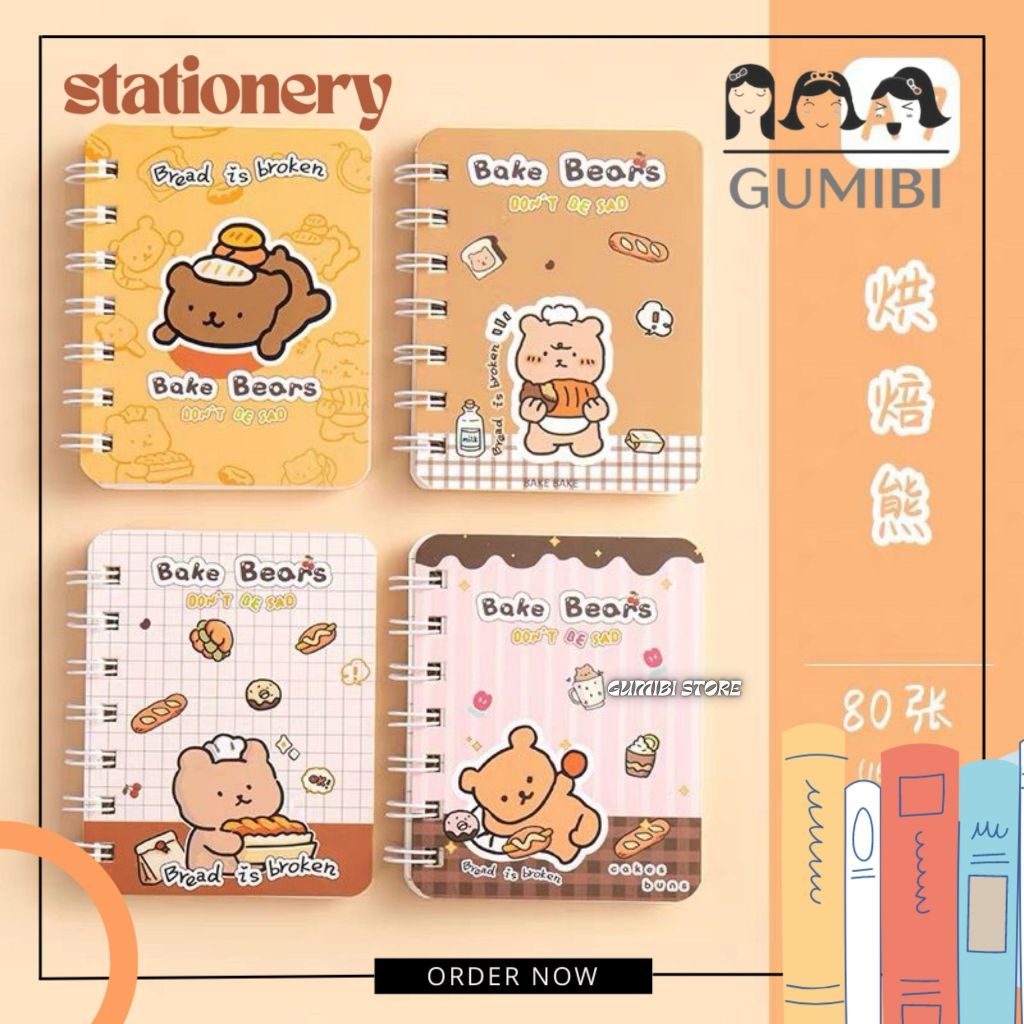 BUKU TULIS A7 BAKE BEARS NOTEBOOK A7 BUKU RING A7 BAKE BEARS BERUANG COKELAT LUCU TERMURAH