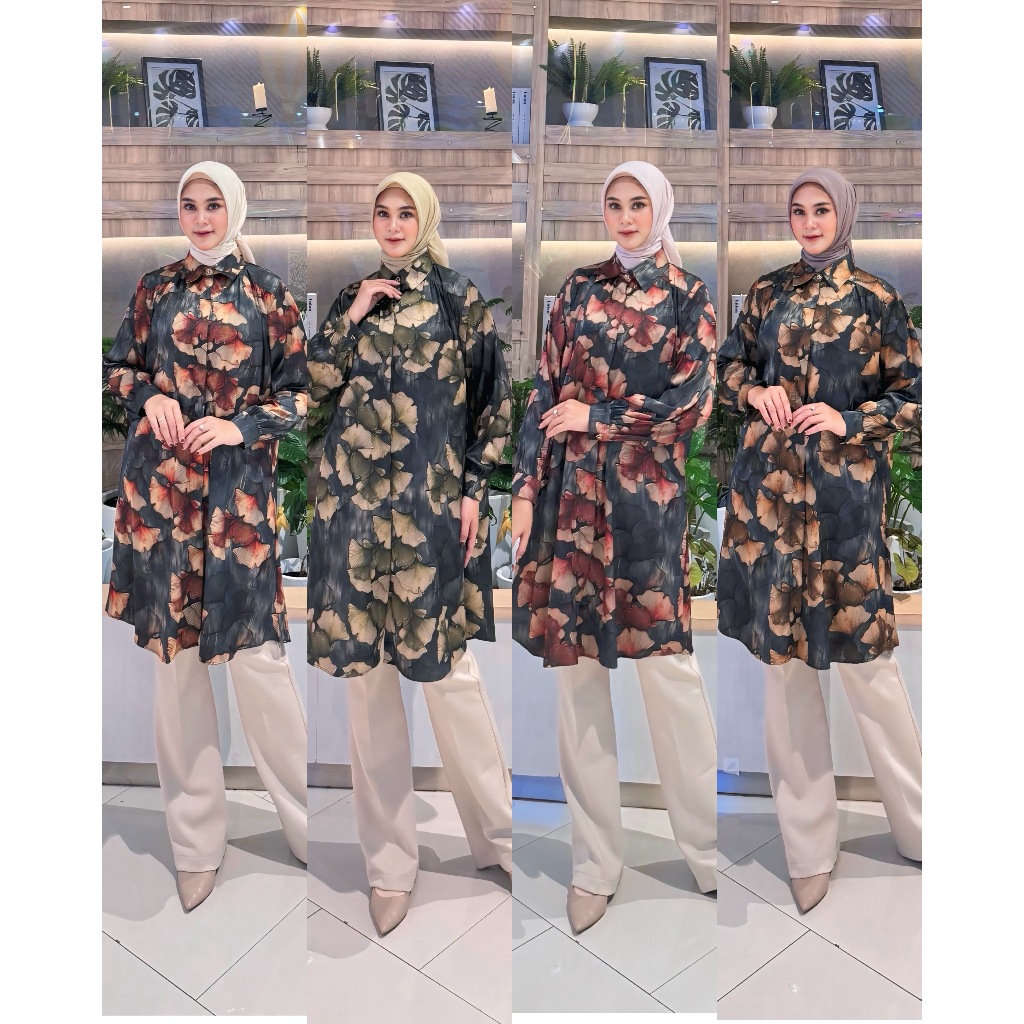 Syeza Tunic [LD 120cm PB 100cm] Tunik Motif Print Armani Silk Premium | Atasan Wanita