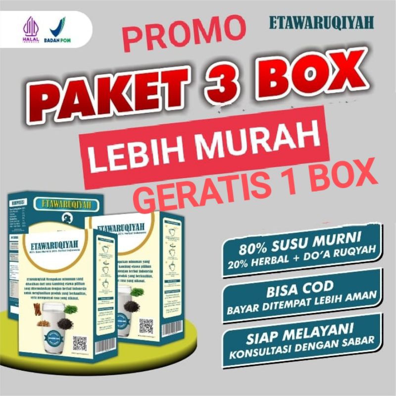 

promo tebus murah beli 3 geratis 1, susu etawaruqiyah, susu kambing original, mengatasi:asam lambung, asam urat, rematik, kolestetol, pengapuran, jantung, paru2, asma, diabetes, sembelit, maag dll