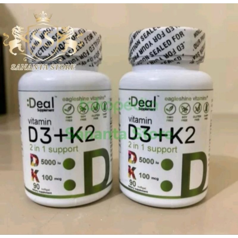 Deal Vitamin D3 + K2 2 in 1 Support D 5000iu K 100mcg 90 Softgel Original