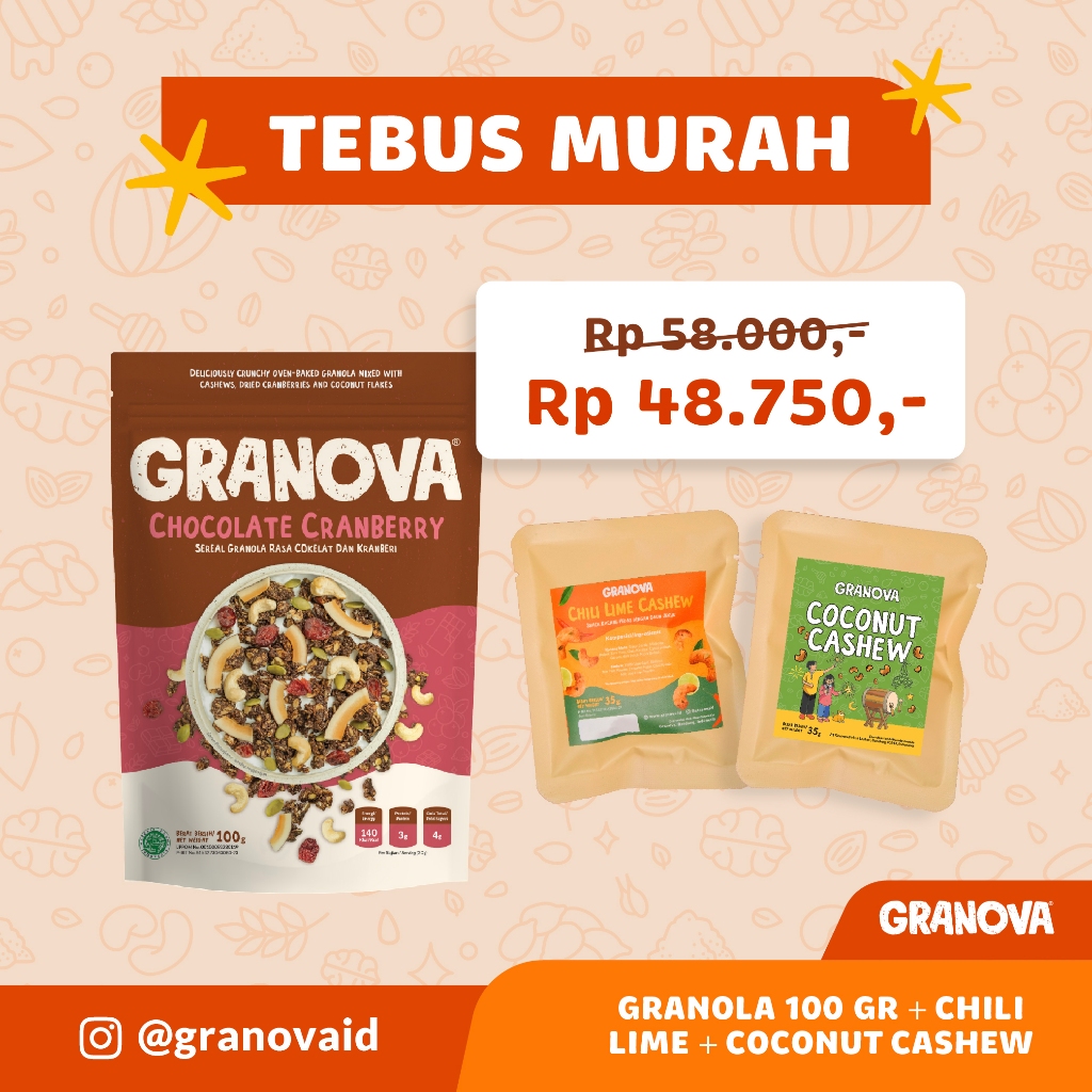 

Granova - Granola Chocolate Cranberry (Coklat & Kranberi) 100gr / 270gr - Sereal, Sarapan Sehat, Halal