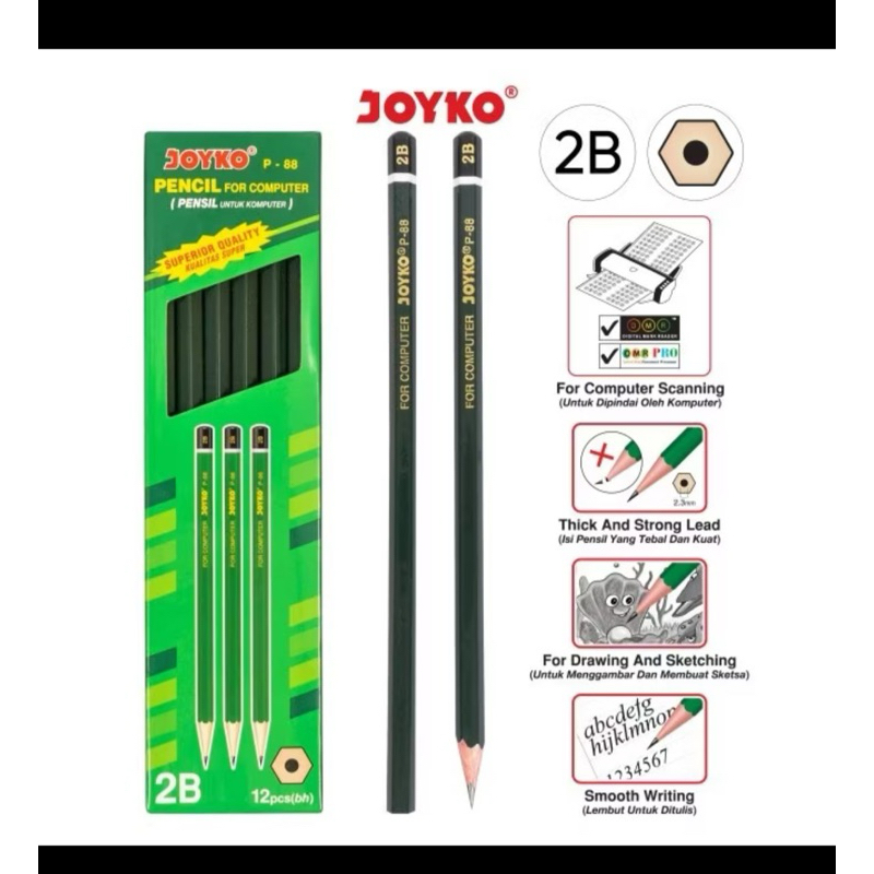 

Pensil Kayu Joyko 2B P88 (Hijau) Terlaris Favorit / Wooden Pencil P88 / Pencil Murah Raut P-88
