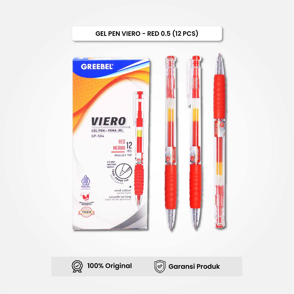 

GREEBEL Gel Pen Pulpen Pena GP-504 Viero 0.5 Tinta Merah (12PCS/SET) / Pulpen Gel Murah Grosir