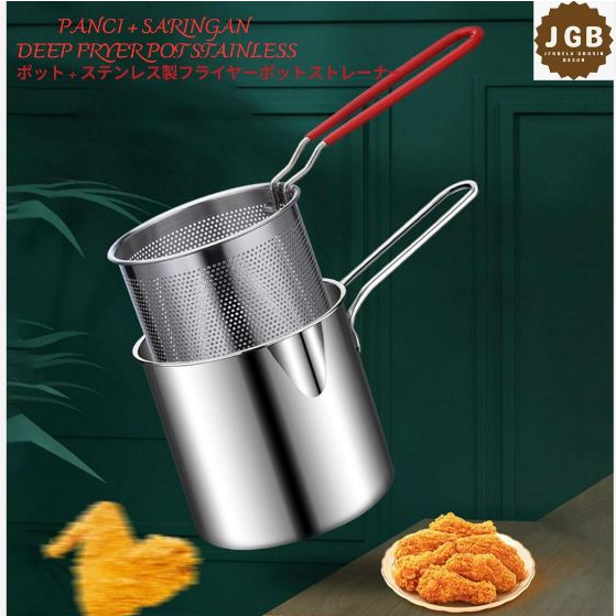 Panci + Saringan Deep Fryer Pot Stainless - Stainless Steel Deep Frying Pot Penggorengan - Pan Fryer