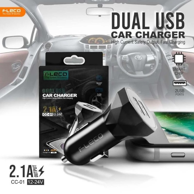 CL889 BATOK SAVER FLECO CC01 2USB 2.1A ORIGINAL KEPALA CASAN MOBIL 2USB CAR SMART CHARGING