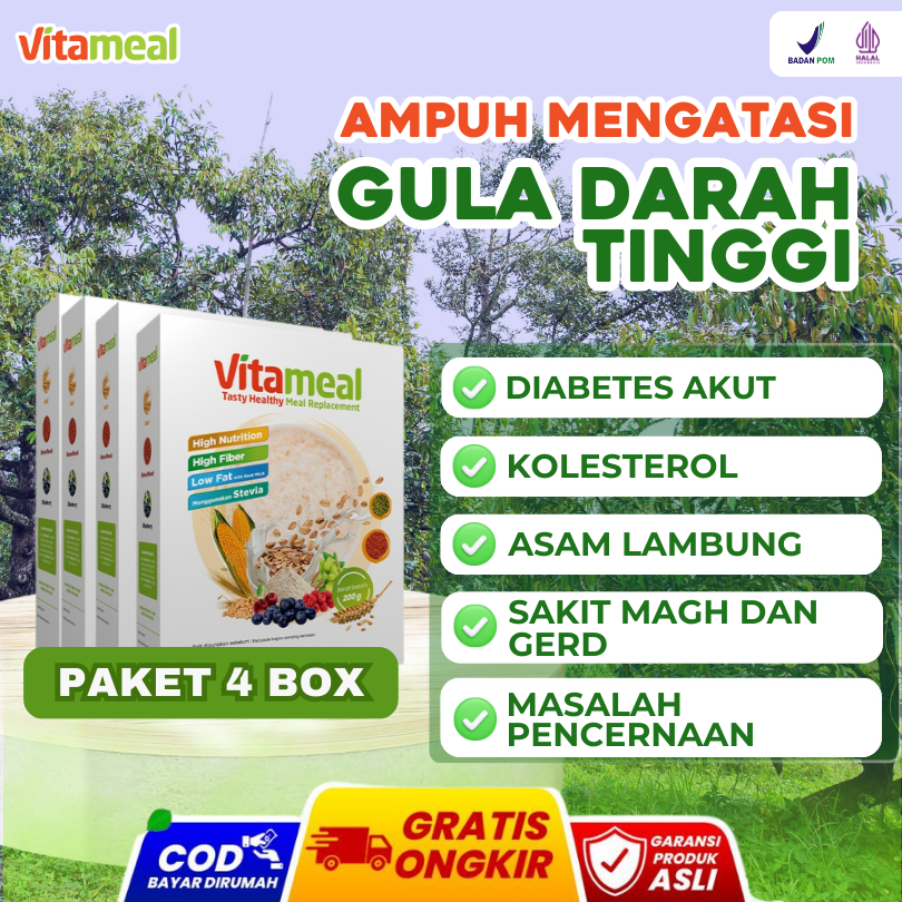 

Vitameal Multigrain [4 box] Sereal Penurun Gula Darah Kolesterol Aman untuk Maag Diabetes VITAMEL SUPERFOOD